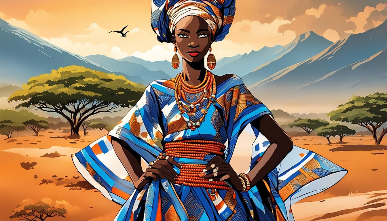 Anime Style Fula Woman in Burkinese Attire