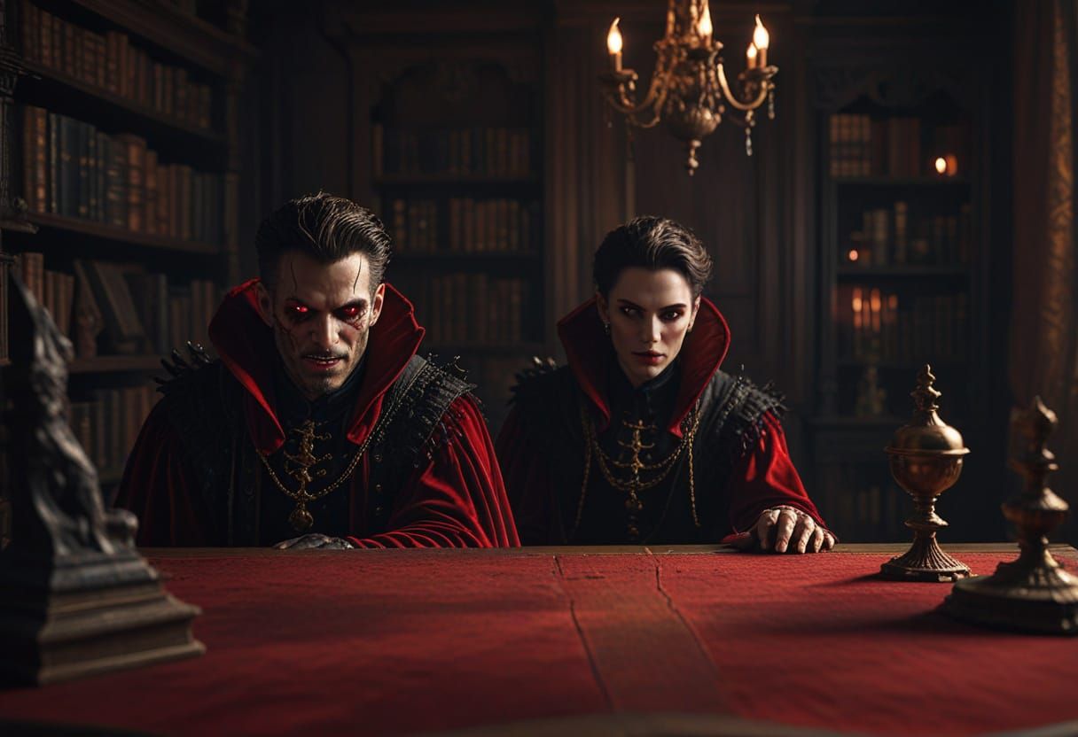 Gothic Figures with Piercing Red Eyes, Baroque Style