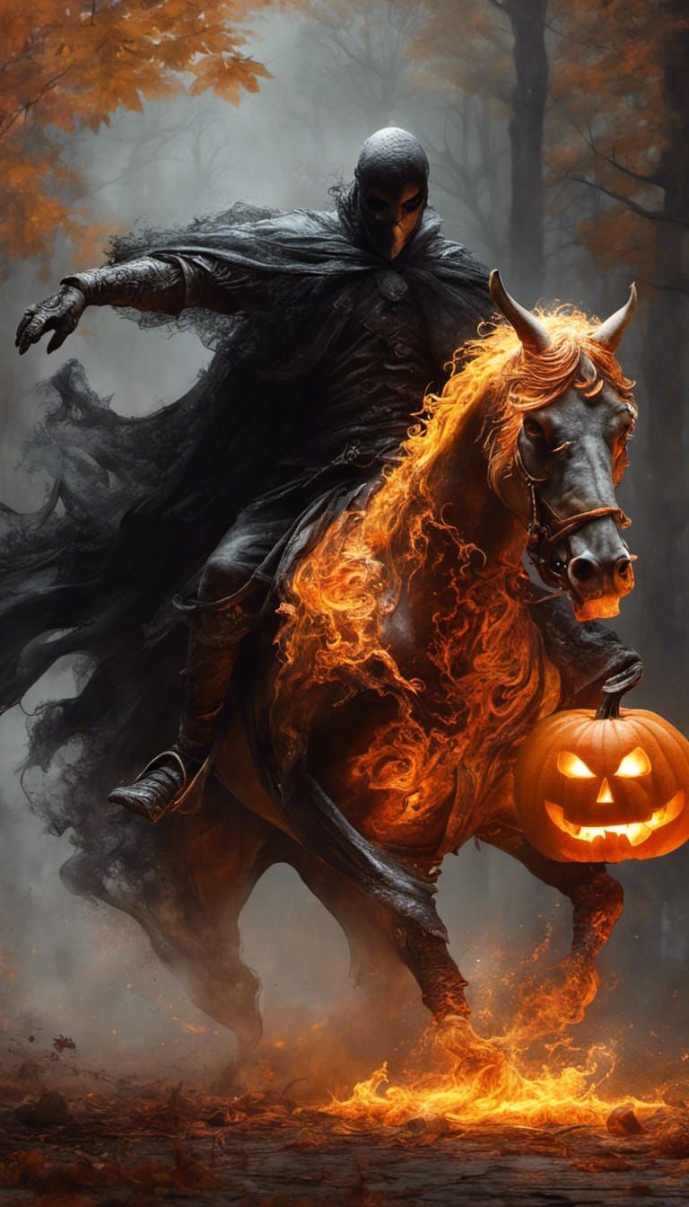 Headless Horseman with Flaming Pumpkin, Matte Painting