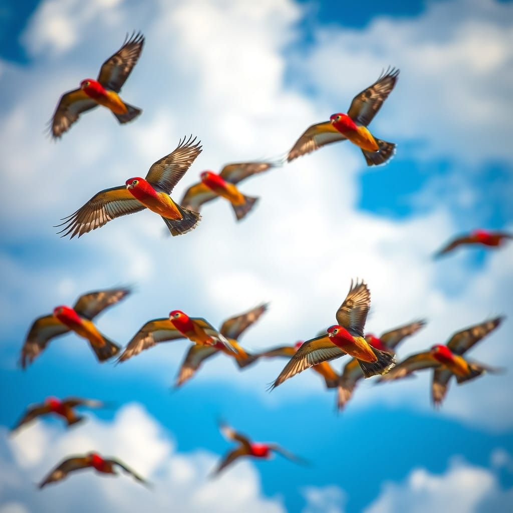 Birds in Flight, Vibrant Plumage