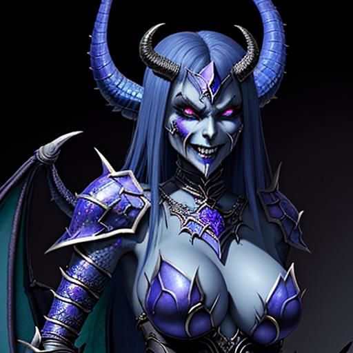Evil Demon Woman in Jeweled Dragon Scale Armor
