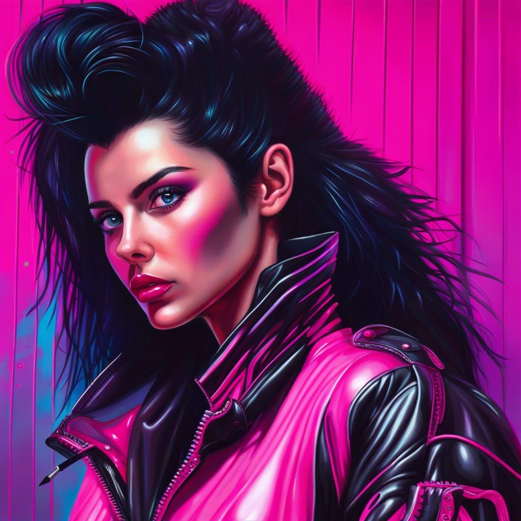 Retrowave Portrait of Woman in 1980s Style