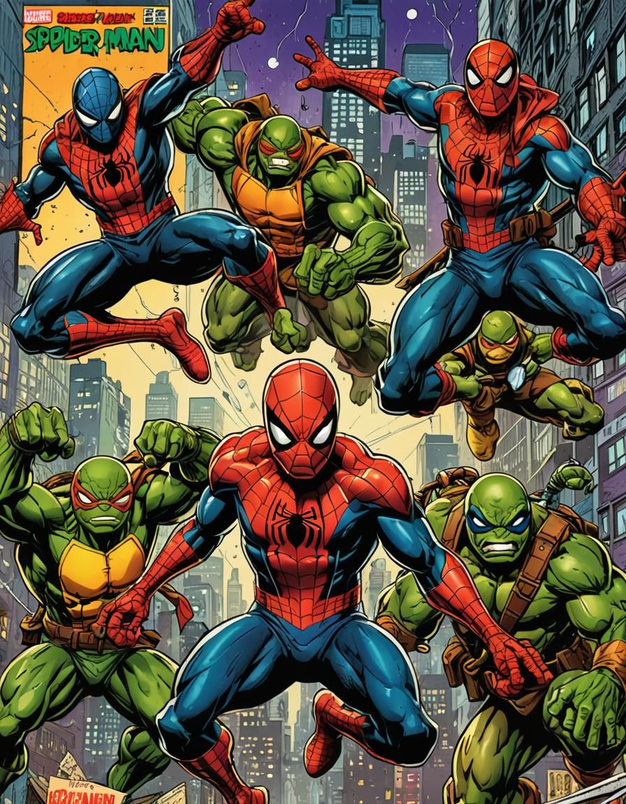 Spider-Man and TMNT Crossover: Comic Book Cover Art
