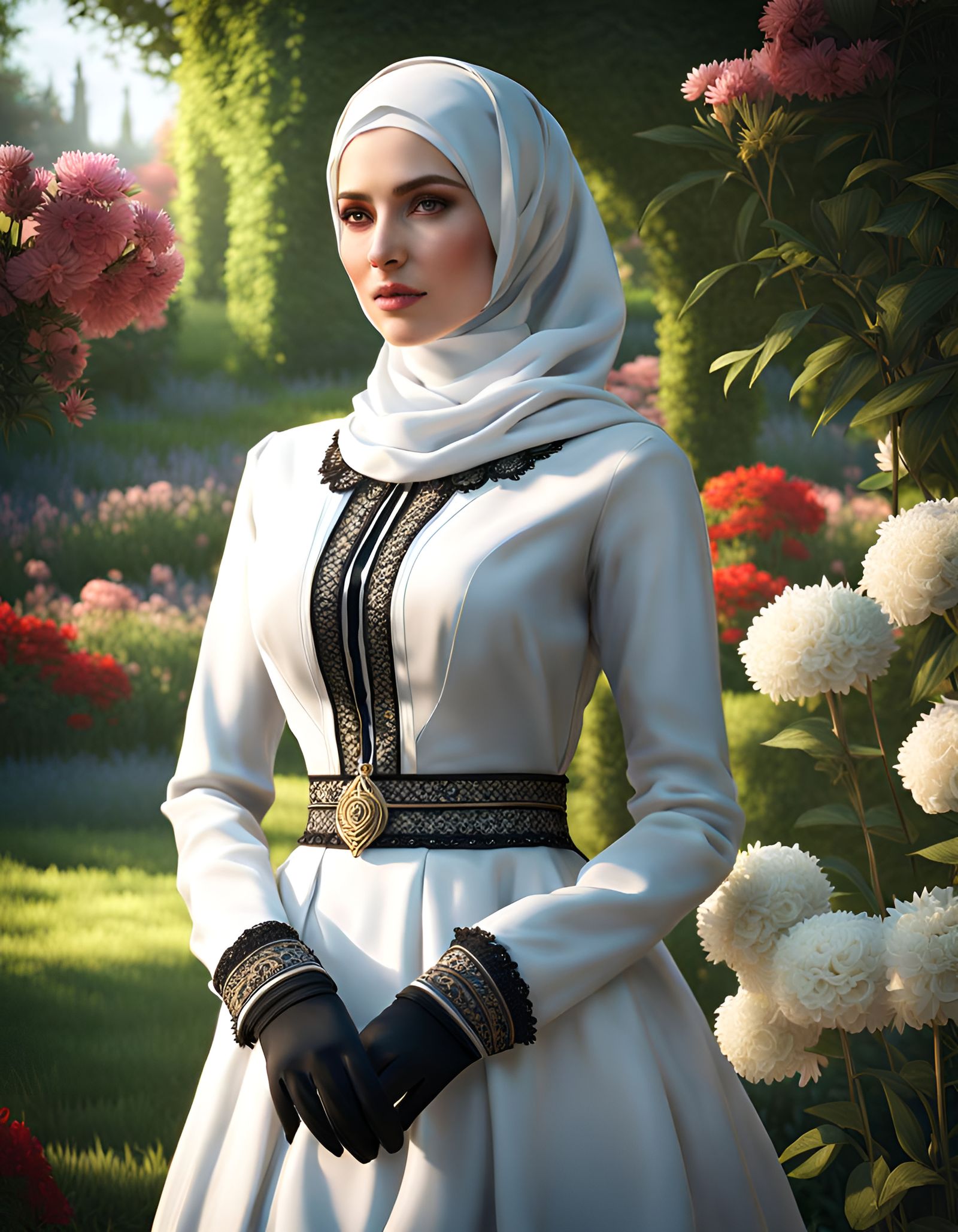 Beautiful Woman in Victorian Dress and Hijab