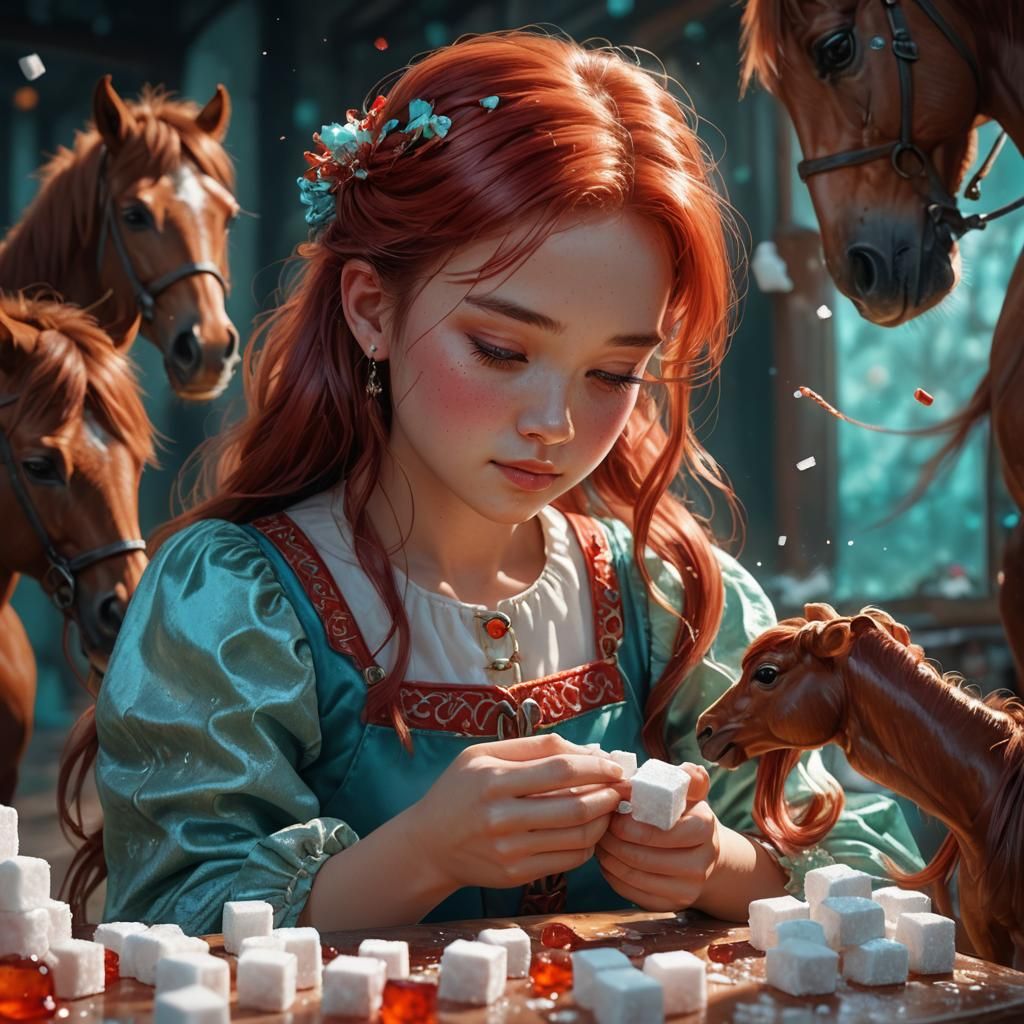 Girl Feeds Pony Sugar Cubes: Fantasy Portrait