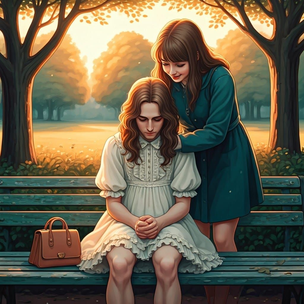 Ethereal Young Man in Whimsical Park Scene