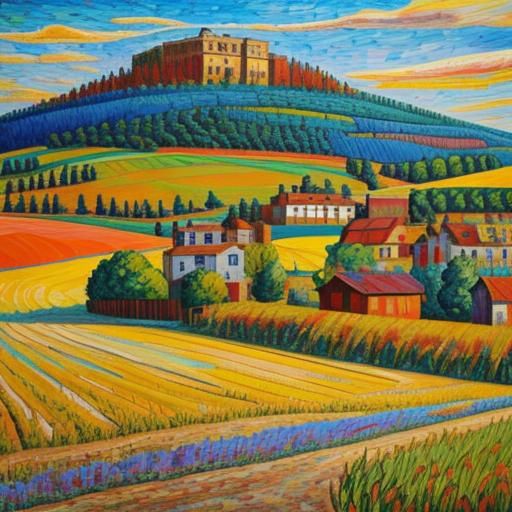 Mosaic Landscape in Expressionist Neo-Impressionism Style