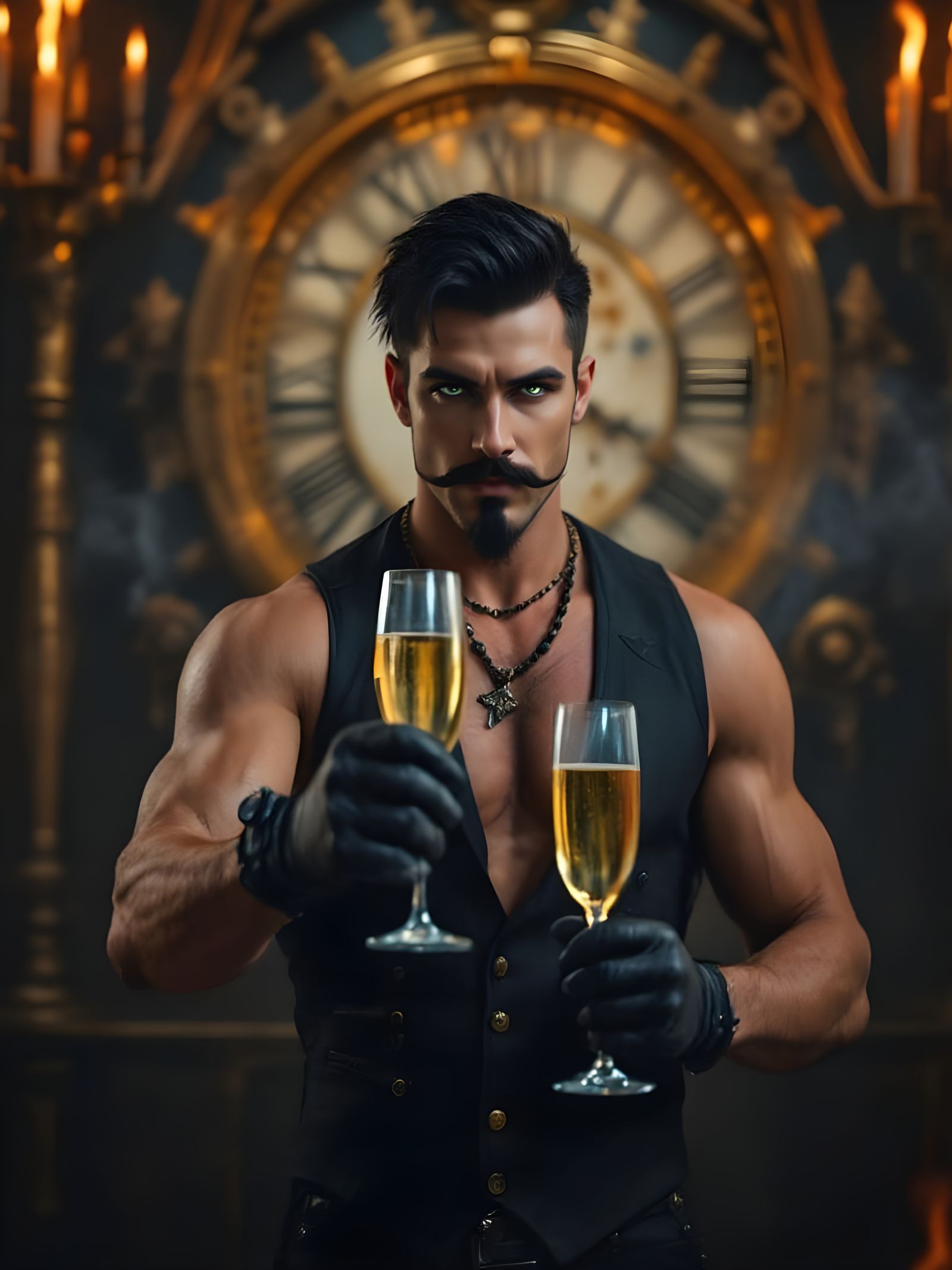 Steampunk Lucifer Gives Toast with Flaming Champagne