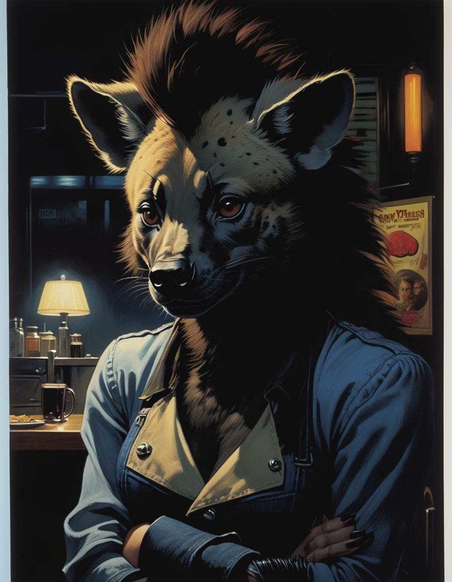 Mysterious Waitress in Comic Noir Style