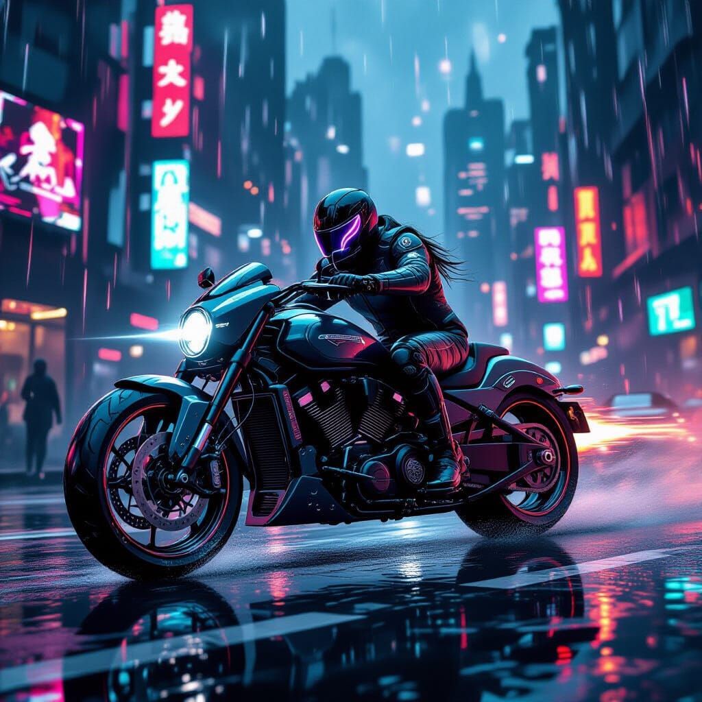 Futuristic Motorcycle in Cyberpunk Alien City