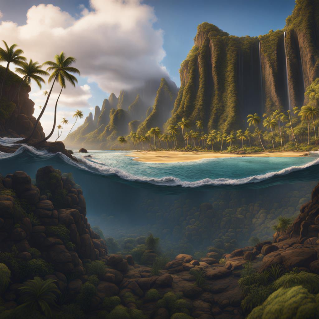 Detailed Matte Painting of Hawaii in Deep Color