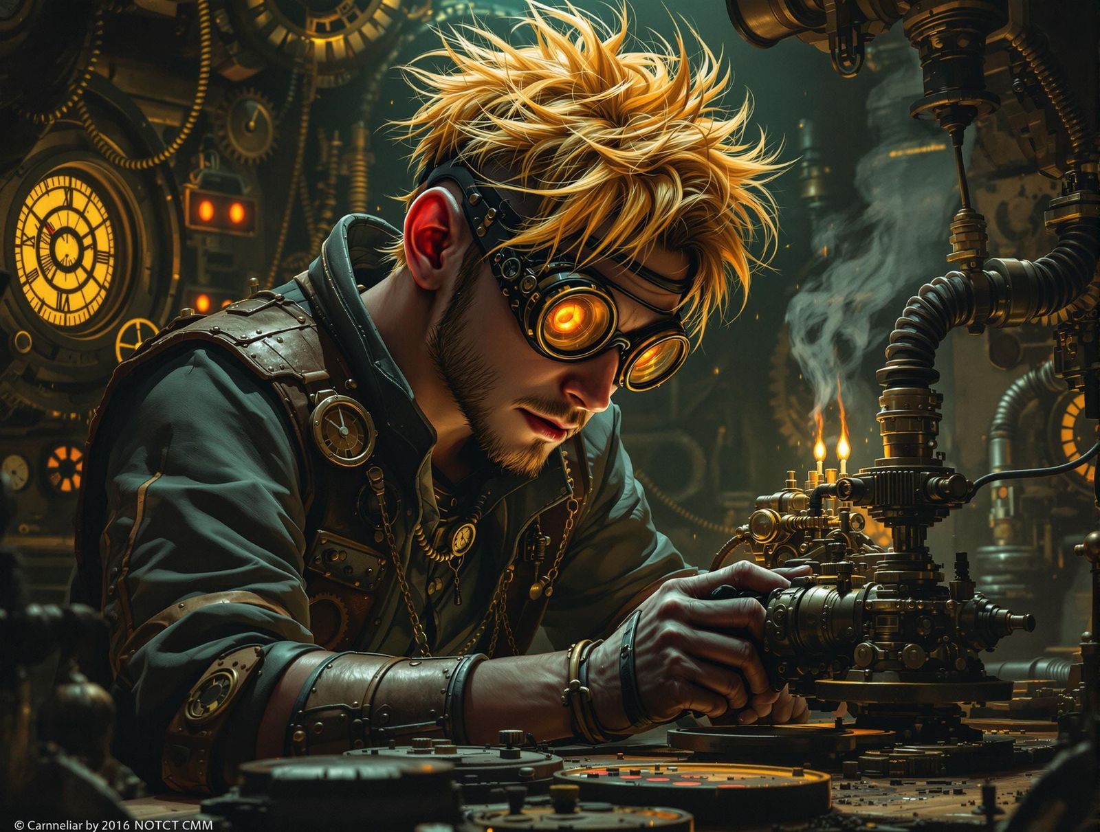 Dieselpunk Inventor in Underground Laboratory