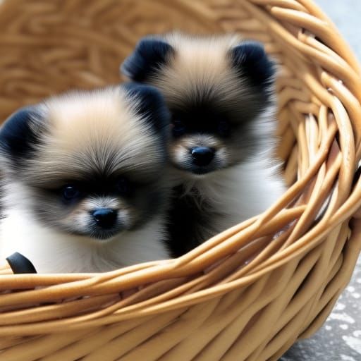 Pomeranian Puppies Sleeping Peacefully in Basket