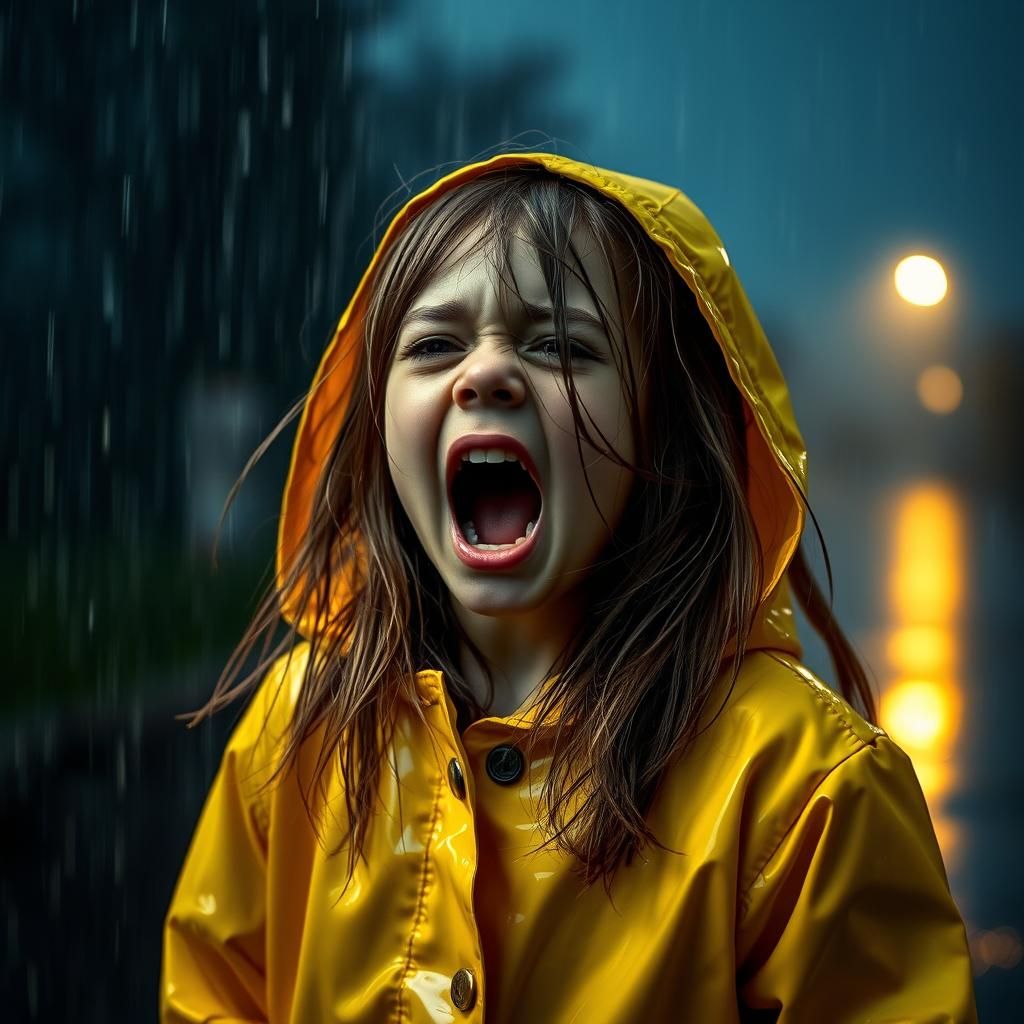 Girl Screaming in Rain, Dramatic Portrait Photography