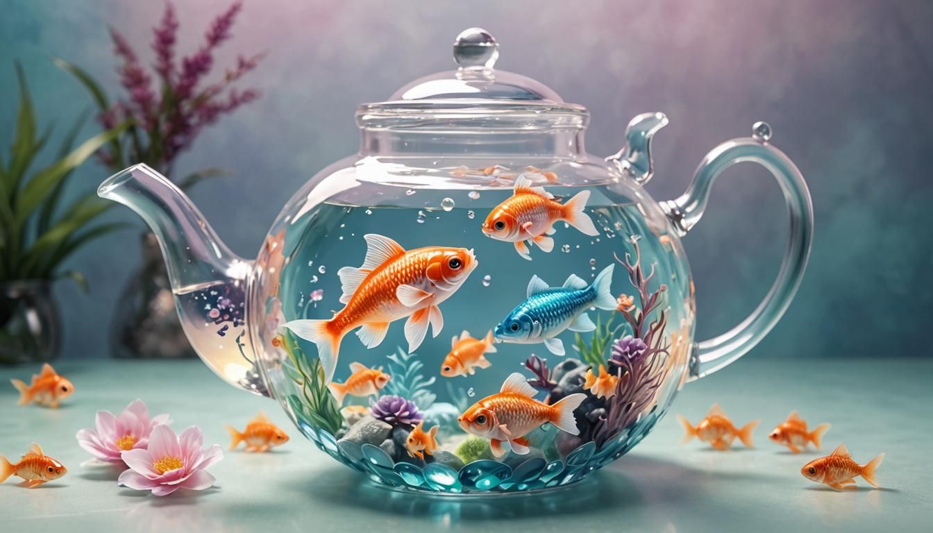 Crystal Teapot Aquarium in Cel-Shaded Anime Style