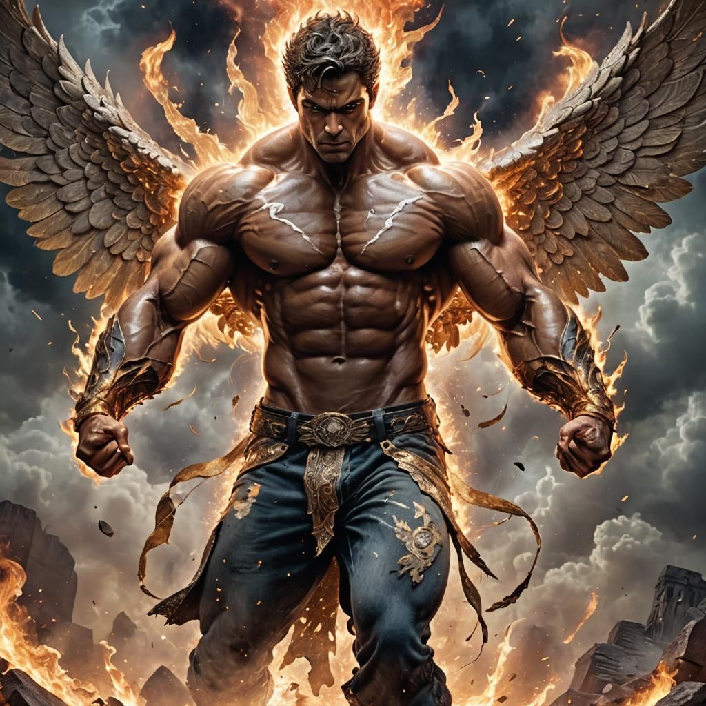 Heroic Male Angel with Ripped Physique in Matte Painting Sty...