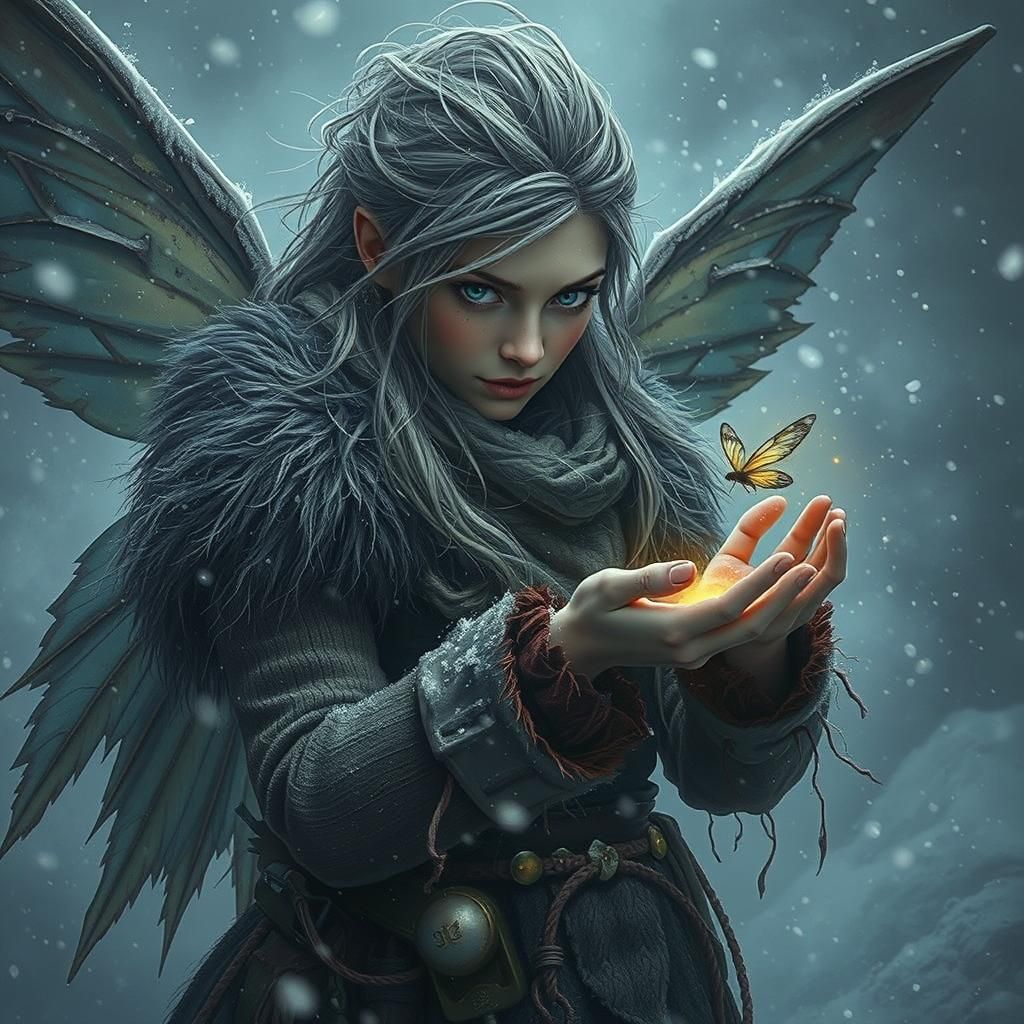Fairy with Firefly in Snowstorm: Matte Painting