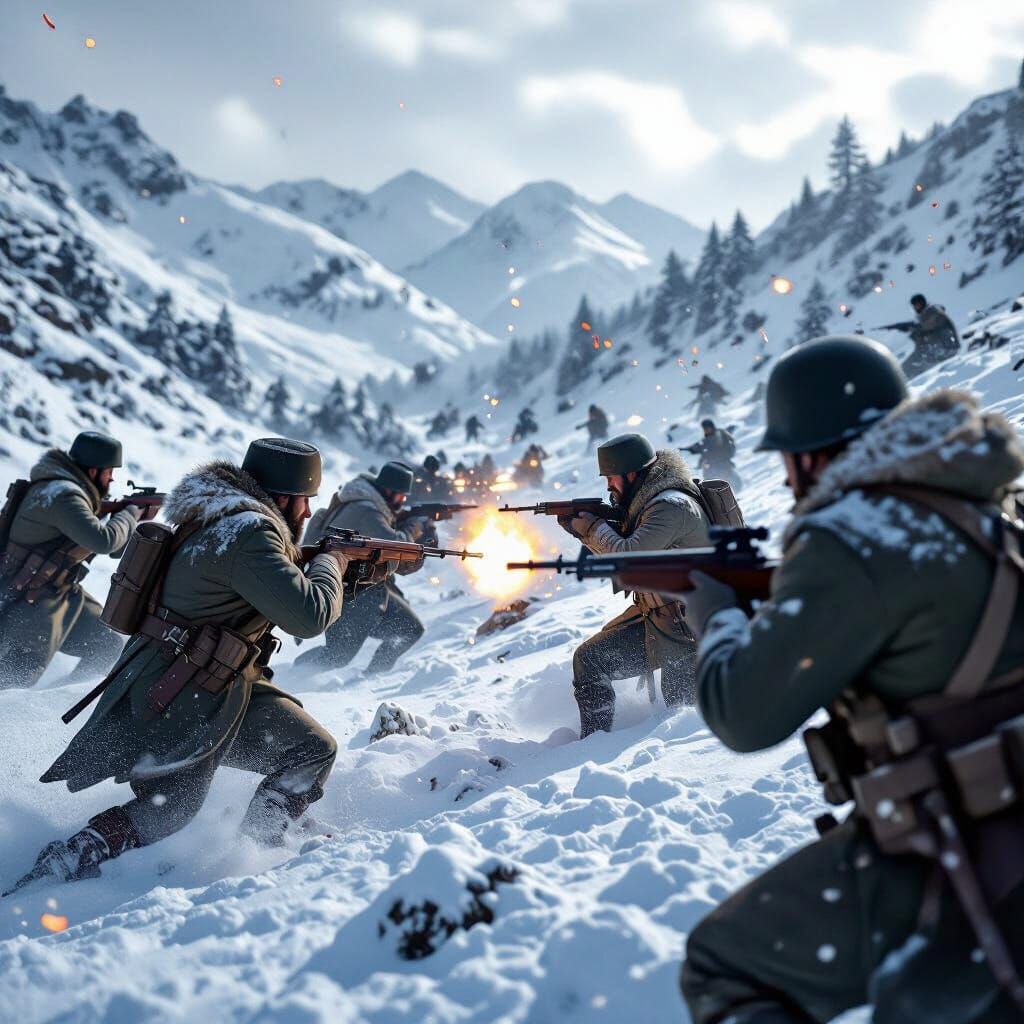 Sarıkamış Battle: Turkish vs. Russian Soldiers in Snow