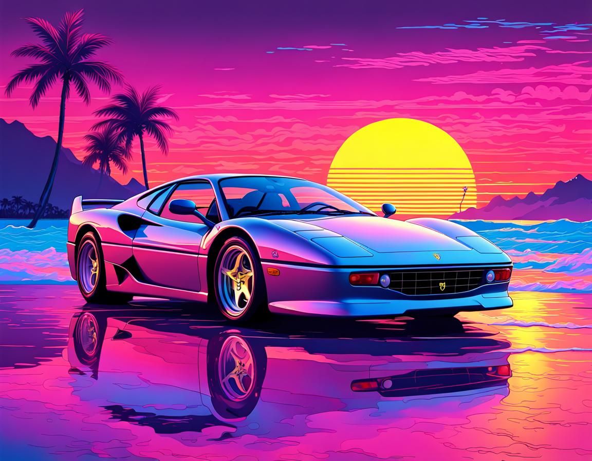 Vaporwave Ferrari Sunset in Miami