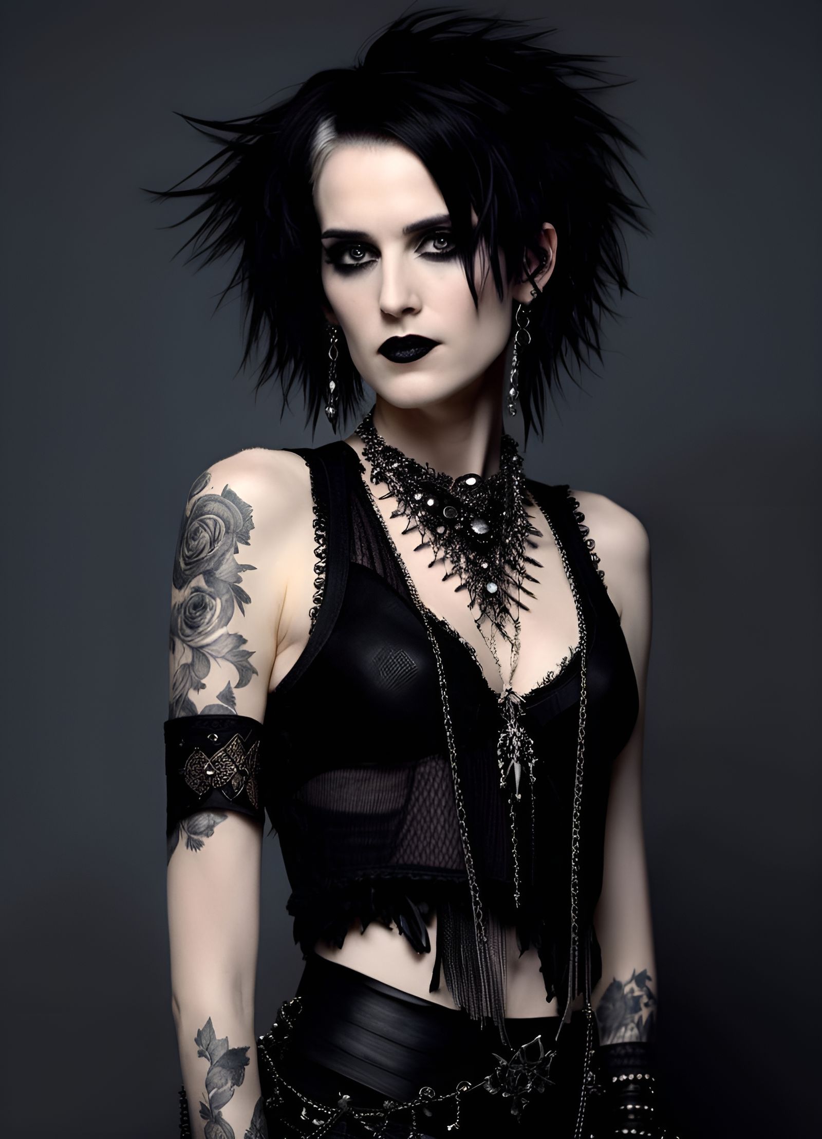 Deathrock Goth in Skimpy Bikini, Detailed Portrait