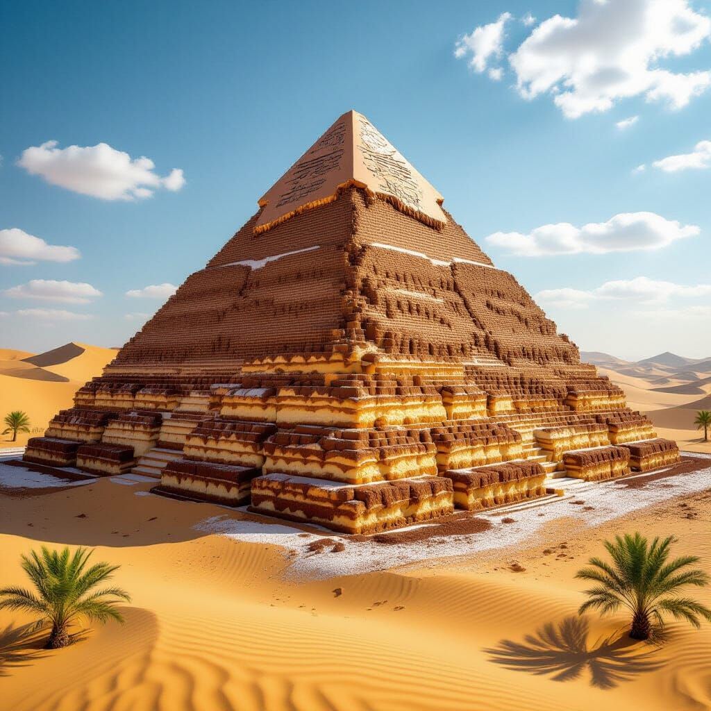 Tiramisu Pyramid Rises in Realistic Egyptian Desert