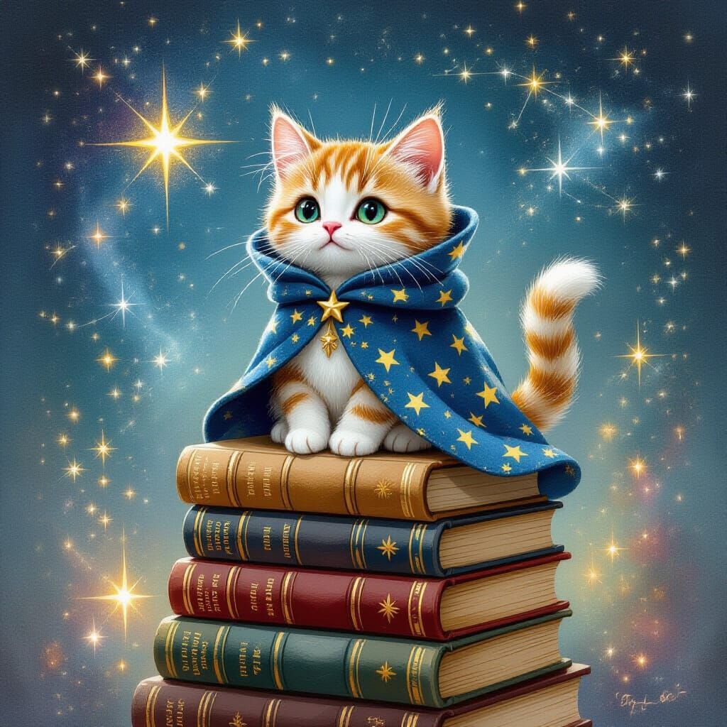 Celestial Felt Cat Among the Stars