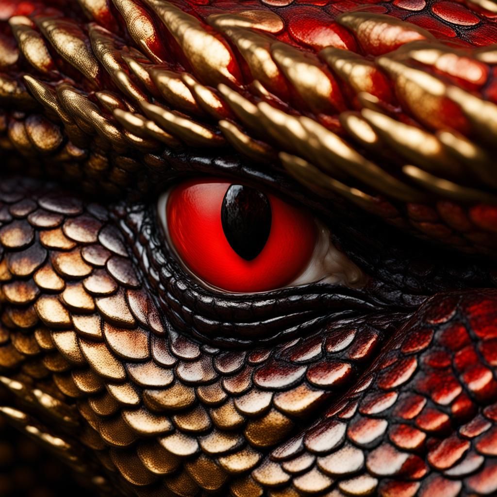 Dragon Portrait with Red and Gold Scales