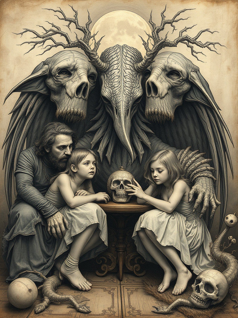 Siblings in Art Nouveau Biomechanical Style