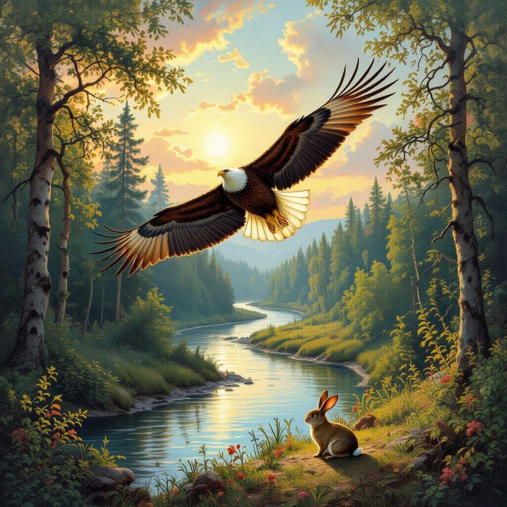 Eagle's View of Forest River, Romantic Style