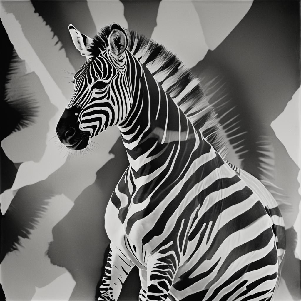 Abstract Zebra Tabby Woman Photogram in Black and White