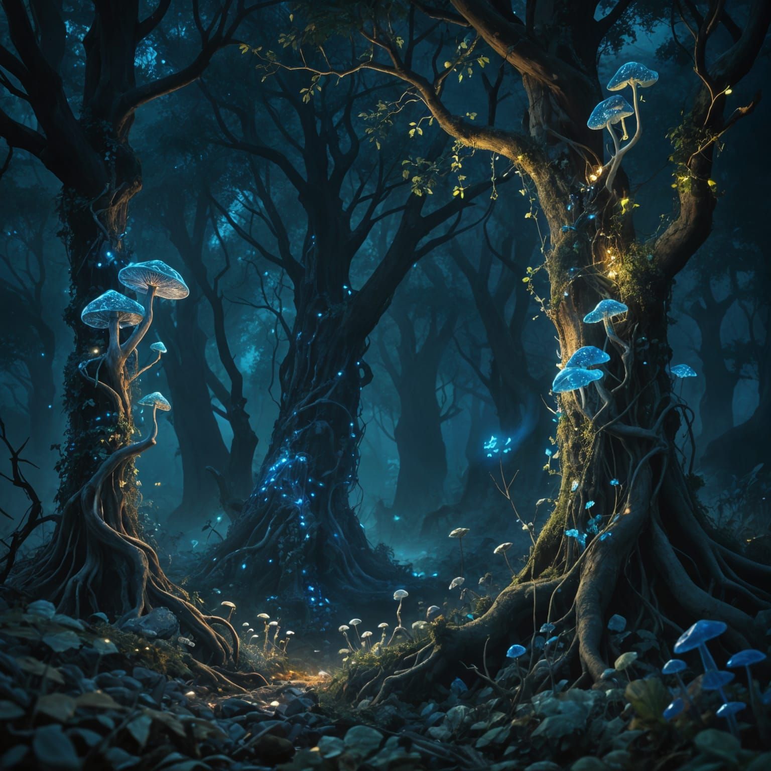 Bioluminescent Vines in a Mystical Forest