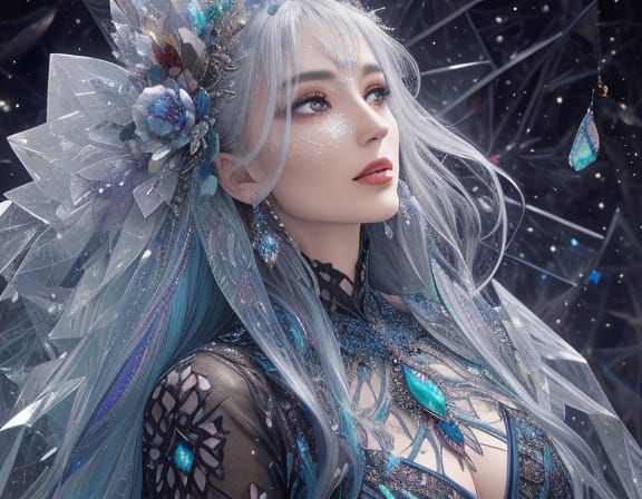 Woman in Shattered Stained Glass Dress