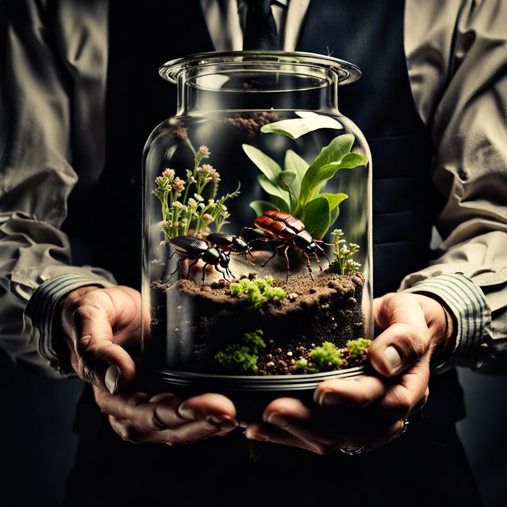 Vintage Photo of Man Holding Cockroach Terrarium