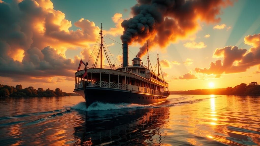 Majestic Steamboat on Mississippi at Sunset