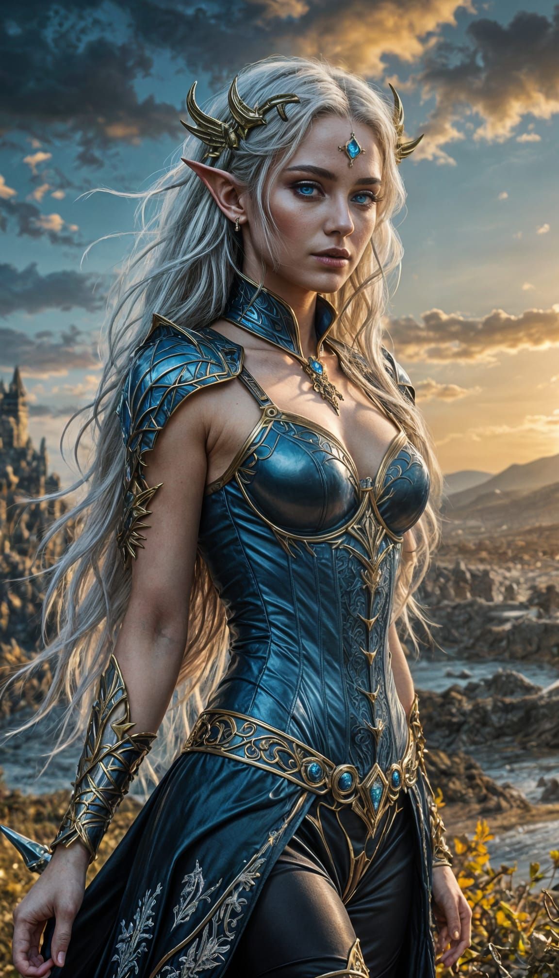 Armored Dark Elf Queen with Mystical Aura