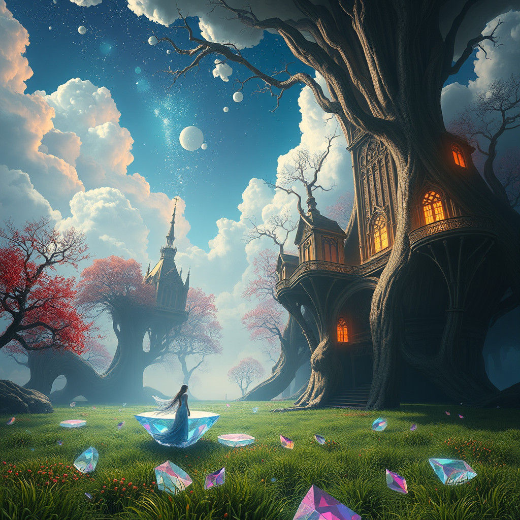 "A surreal world where the sky is beneath the ground and the...
