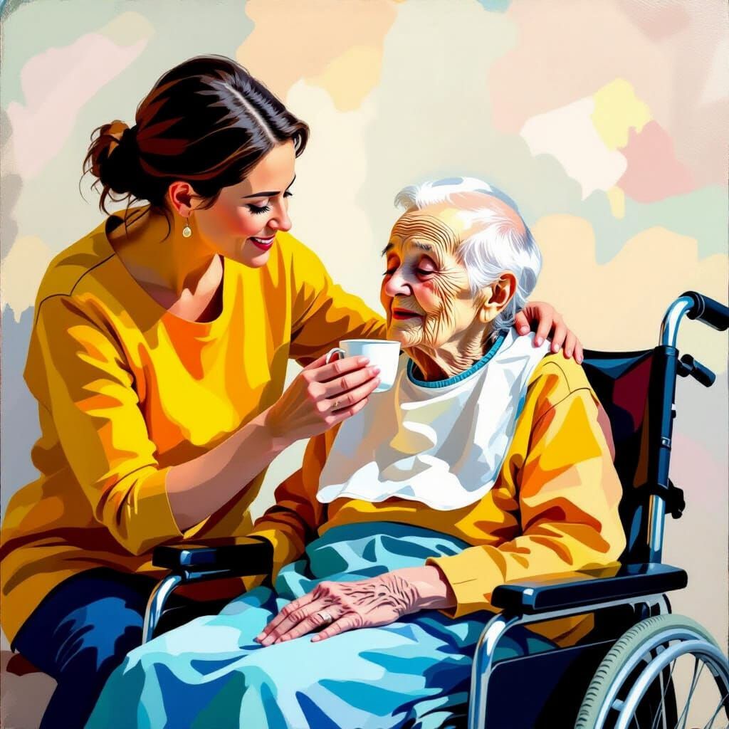 Elderly Mother Cared For in Sophisticated Wheelchair