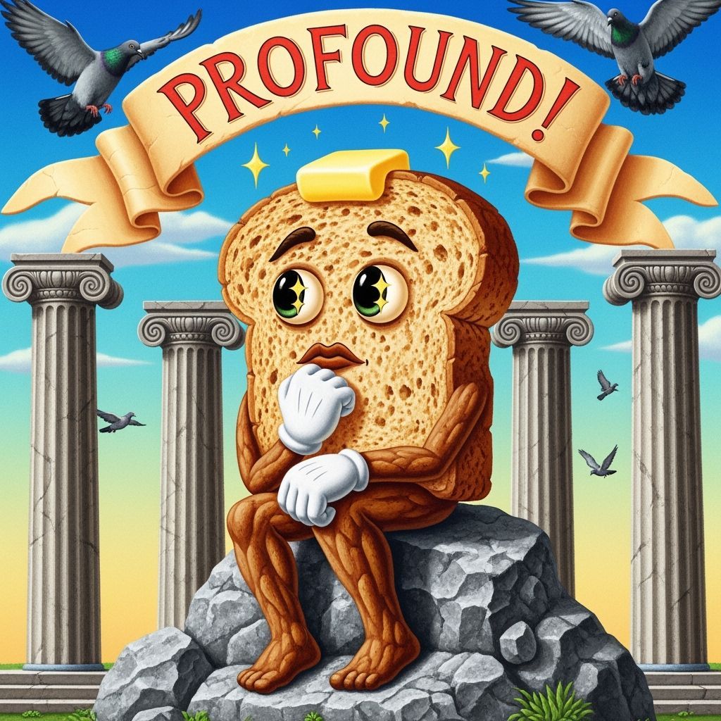 Rye Toast Statue as The Thinker, Fantastical Art