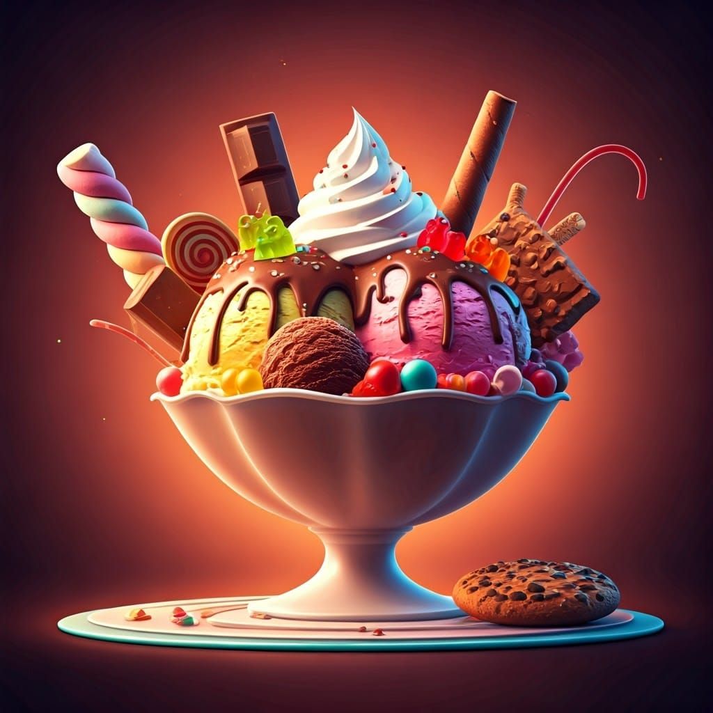 Fantastical Ice Cream Sundae in 3D Computer Graphics