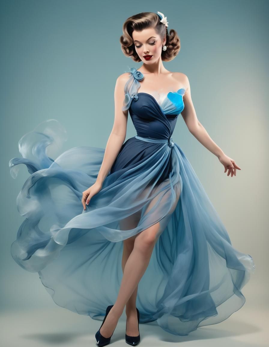 Elegant Woman in Classic Pinup Pose with Romantic Oil Painti...