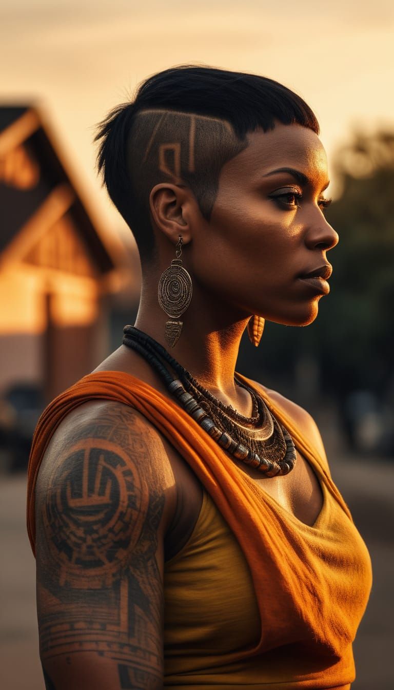 Hyper-Realistic Black Warrior Portrait in Profile