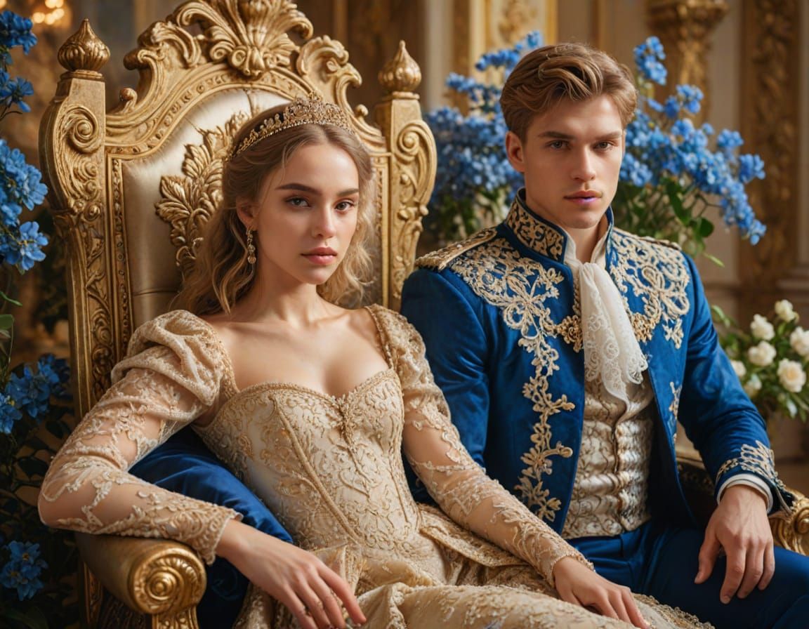 Renaissance Prince and Princess on Golden Throne