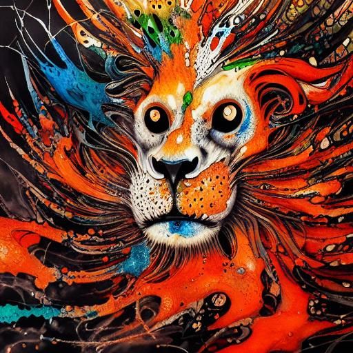 Terrifying Ghost Lion in Liquid Ink Style