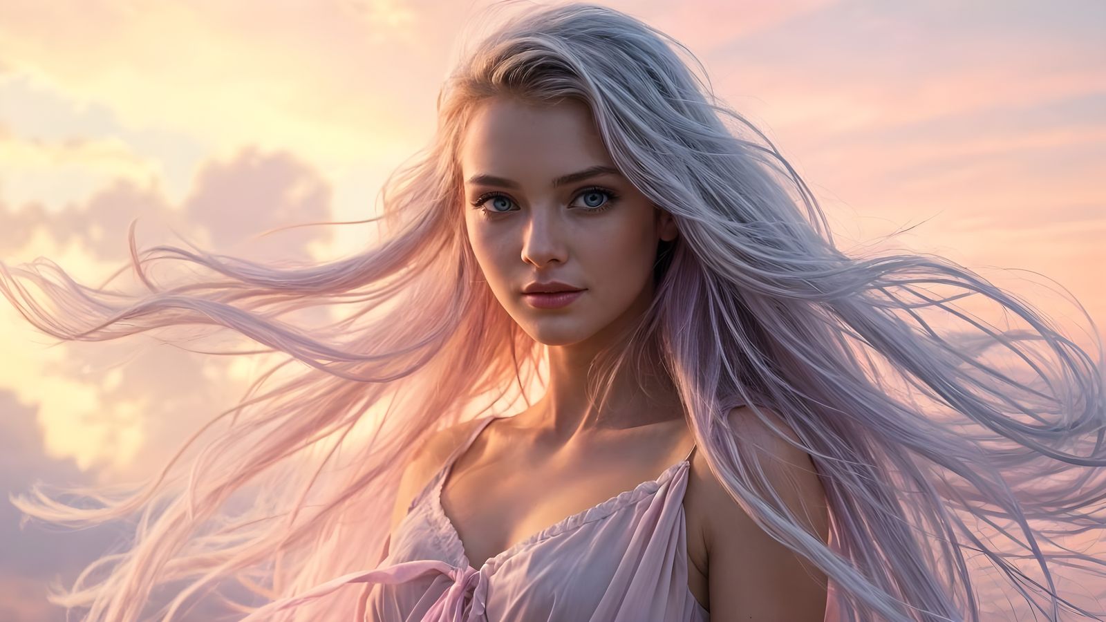 Ethereal Woman Portrait with Cloud Hair in Digital Art