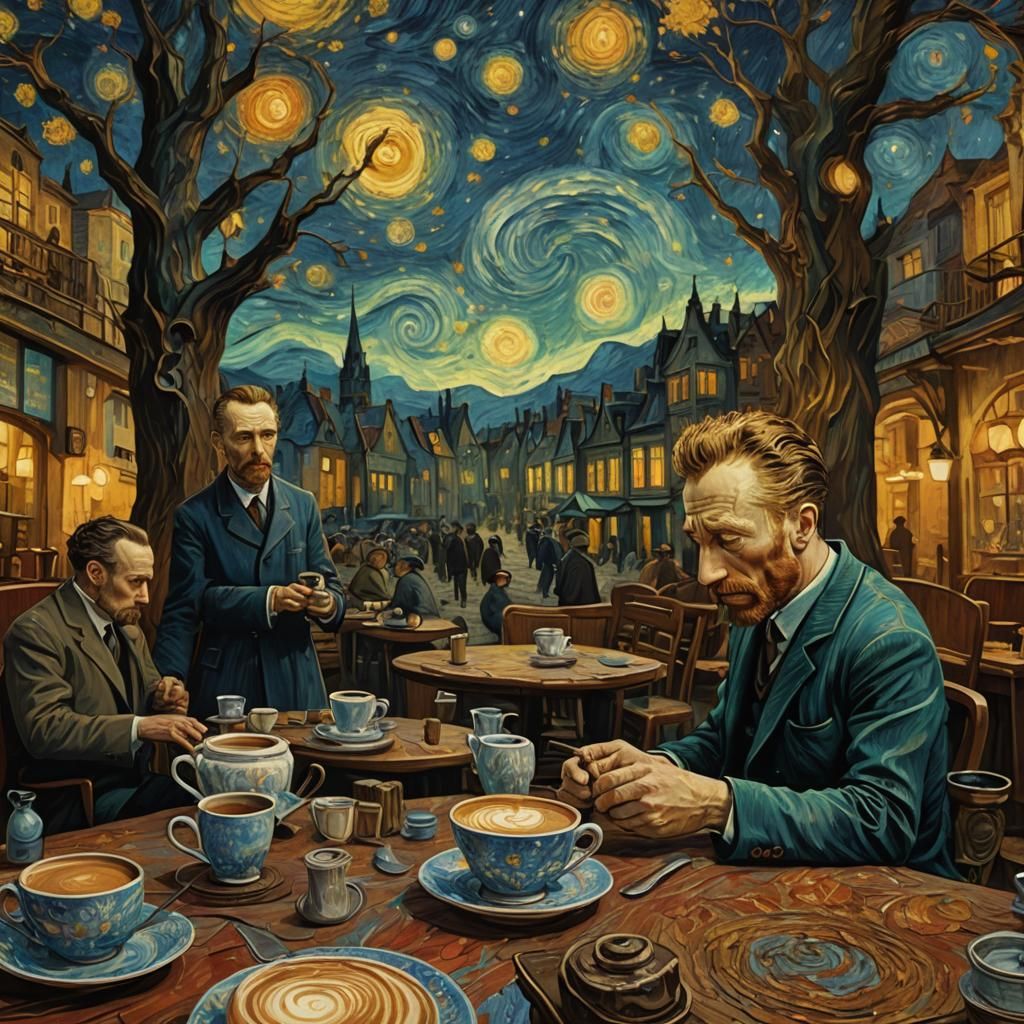 Van Gogh and Camus Meet for Coffee: Detailed Digital Art
