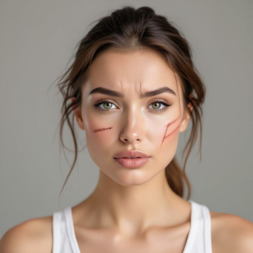 Portrait of a Woman Displaying Facial Scars