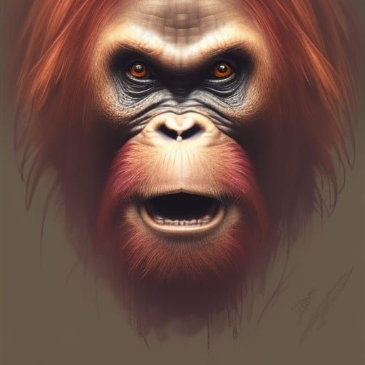 Demonic Orangutan Portrait in Hyperdetailed Style