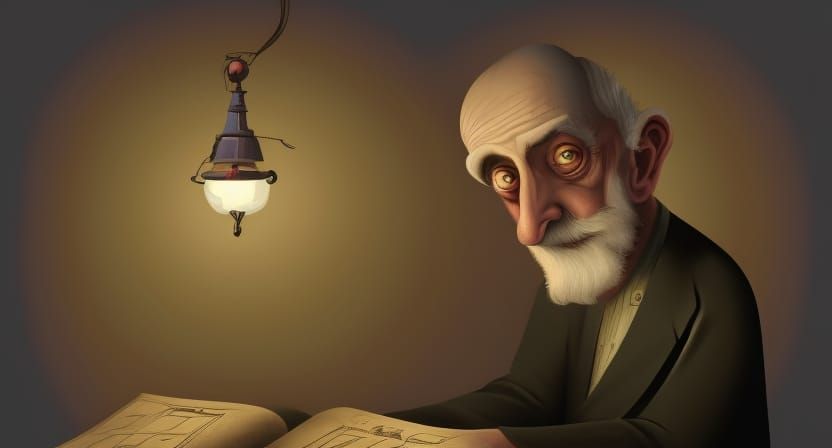 Candlelit Portrait of Old Man in Neorealism Style