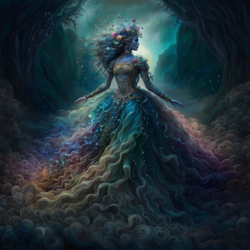 Gaia in Silk and Gemstones: Ethereal Fantasy Art