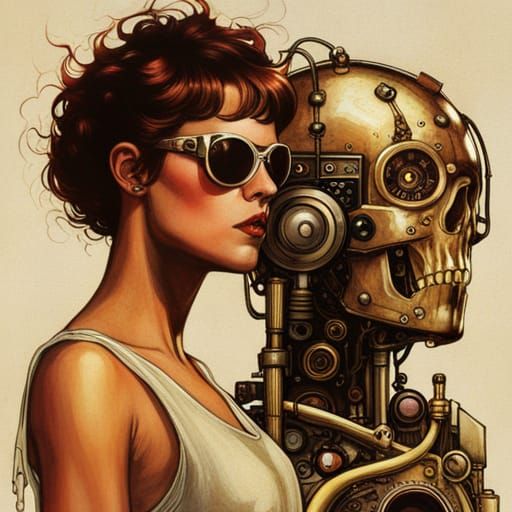 Steampunk Sarah Connor and Terminator